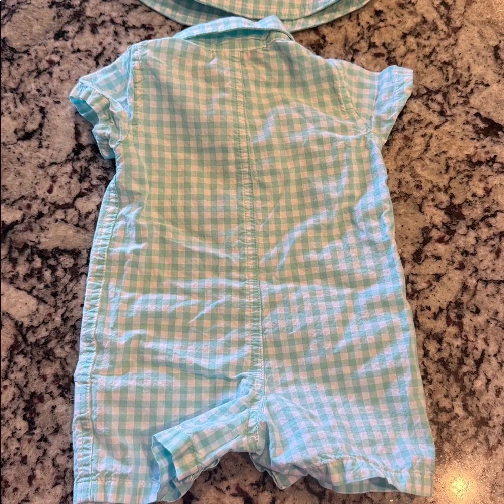 The Children's Place Teal and White Gingham Baby Romper